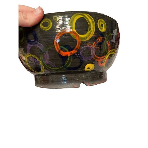 JR Other - Artist Signed Hanging Pot Planter “Frootloops” Pottery “JR” Drain Hole Rainbow